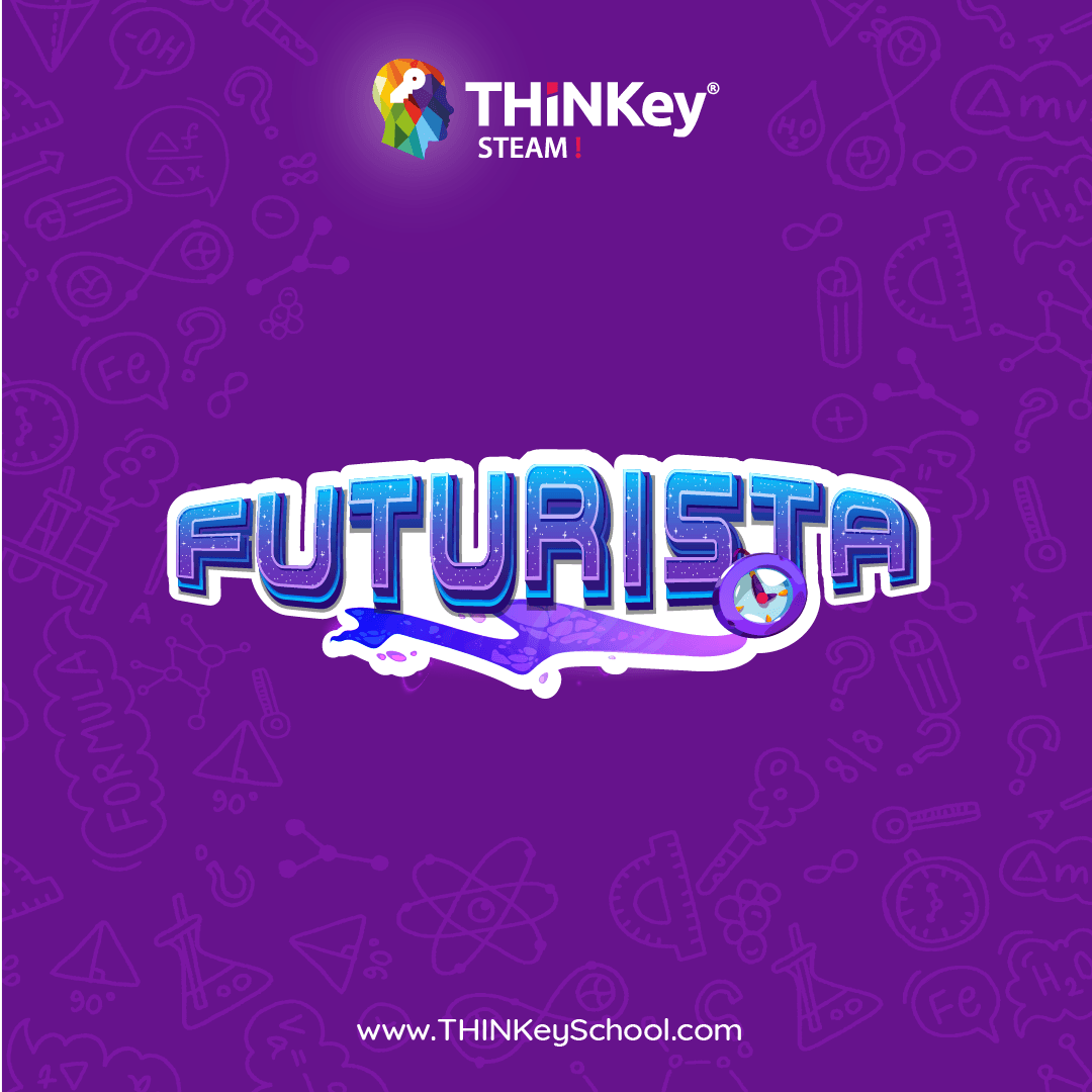 Futurista, colorful logo with the word Futurista in stylized letters, featuring a purple and blue gradient background.
